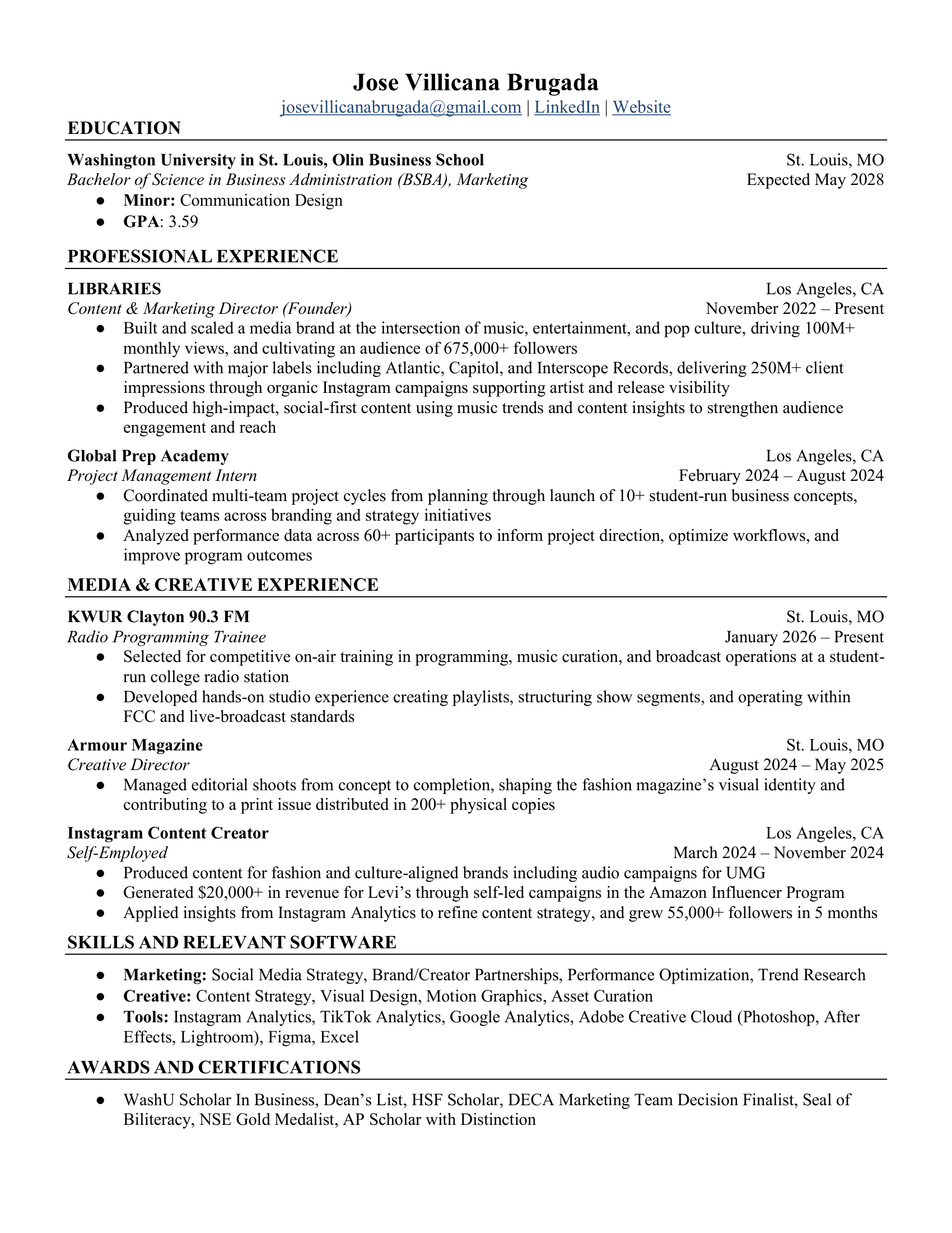 Jose Villicana Brugada Resume